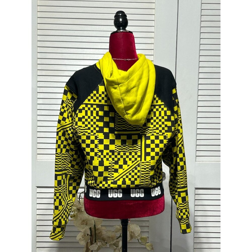 UGG Women's Yellow  Black Mallory Cropped Hoodie Checks Size Medium 3052 - Picture 6 of 12
